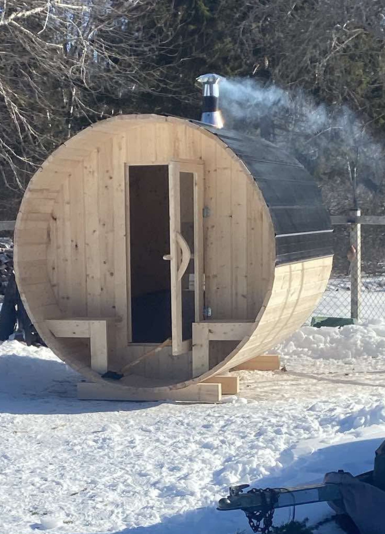 Barrel Sauna 7x8 With Porch with Classic Stove as Heating Element