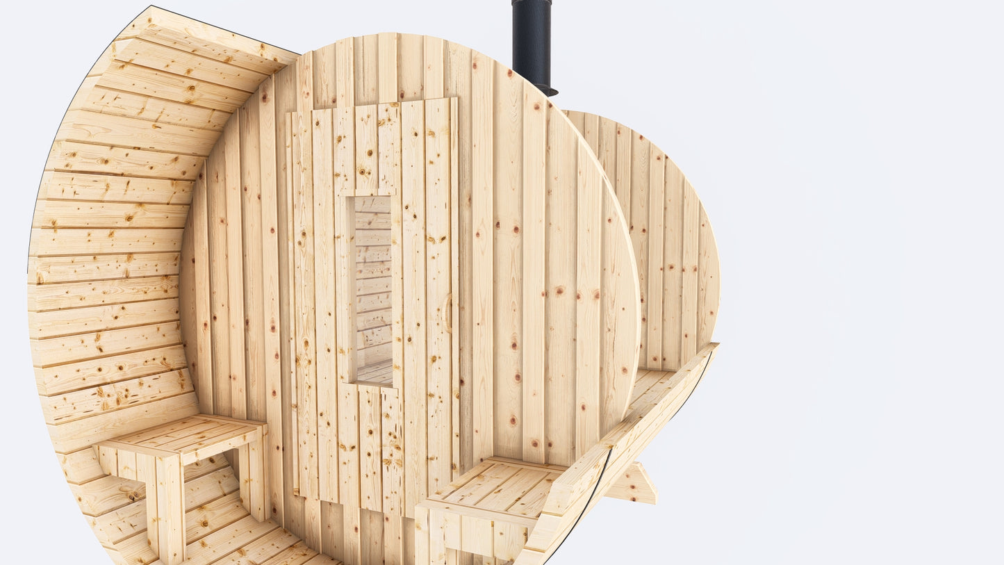 Barrel Sauna 7x8 With Porch with Classic Stove as Heating Element