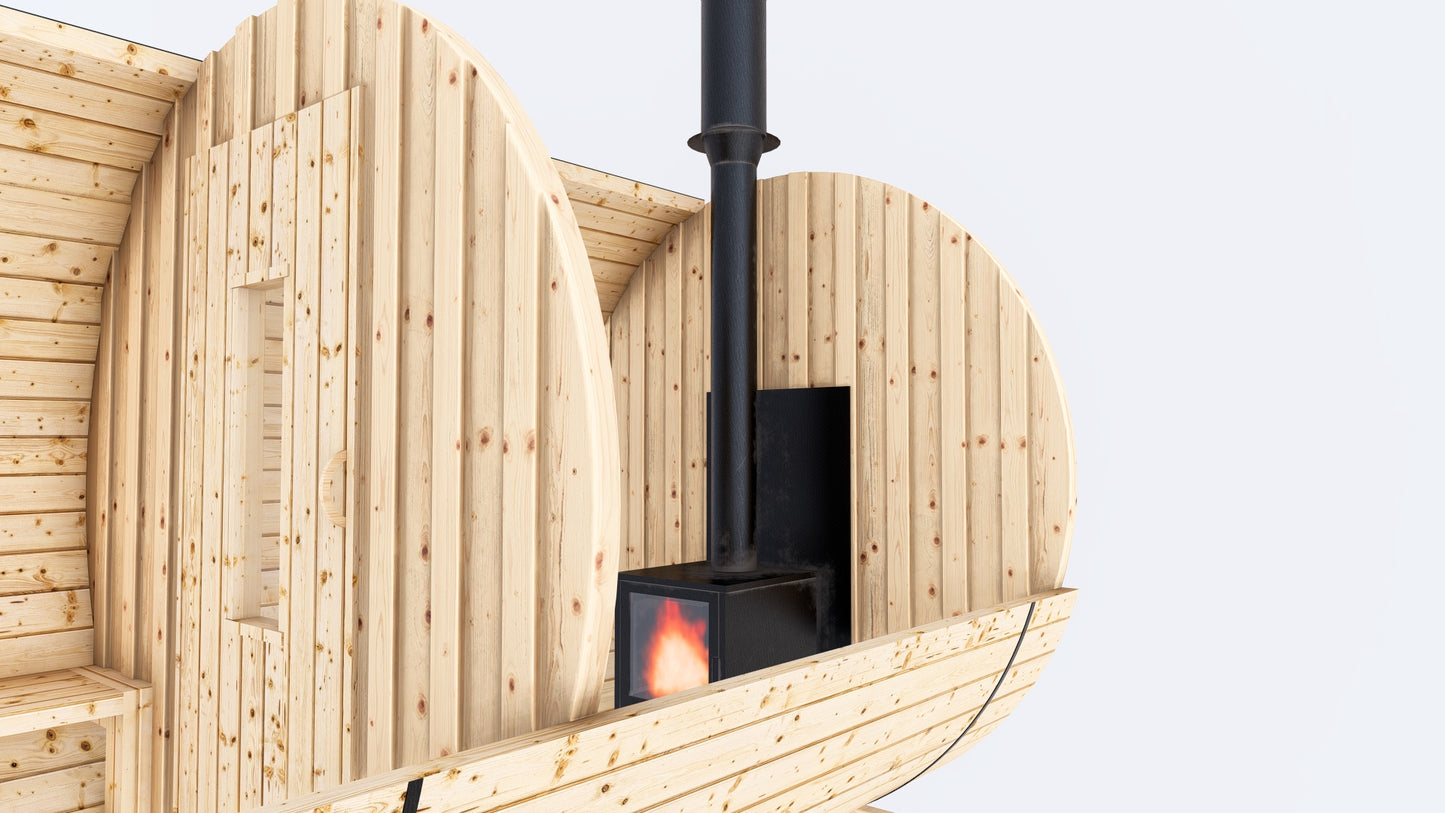 Barrel Sauna 7x8 With Porch with Classic Stove as Heating Element