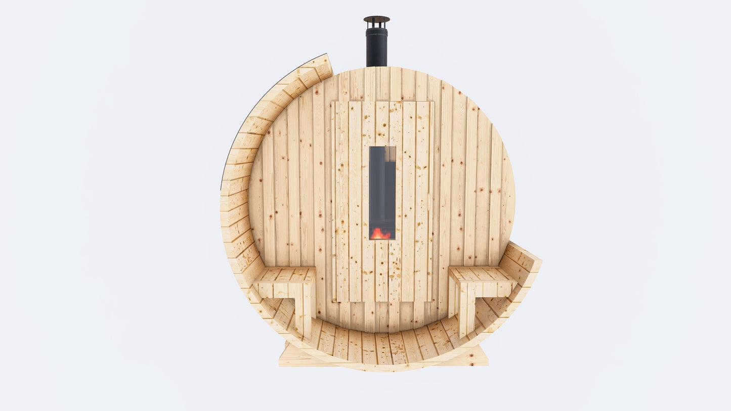 Barrel Sauna 7x8 With Porch with Classic Stove as Heating Element