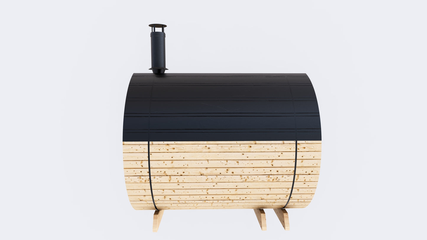 Barrel Sauna 7x8 With Porch with Classic Stove as Heating Element