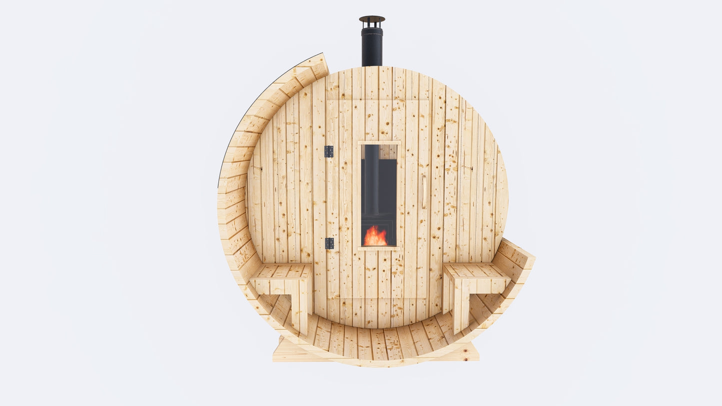 Barrel Sauna 7x8 With Porch with Classic Stove as Heating Element