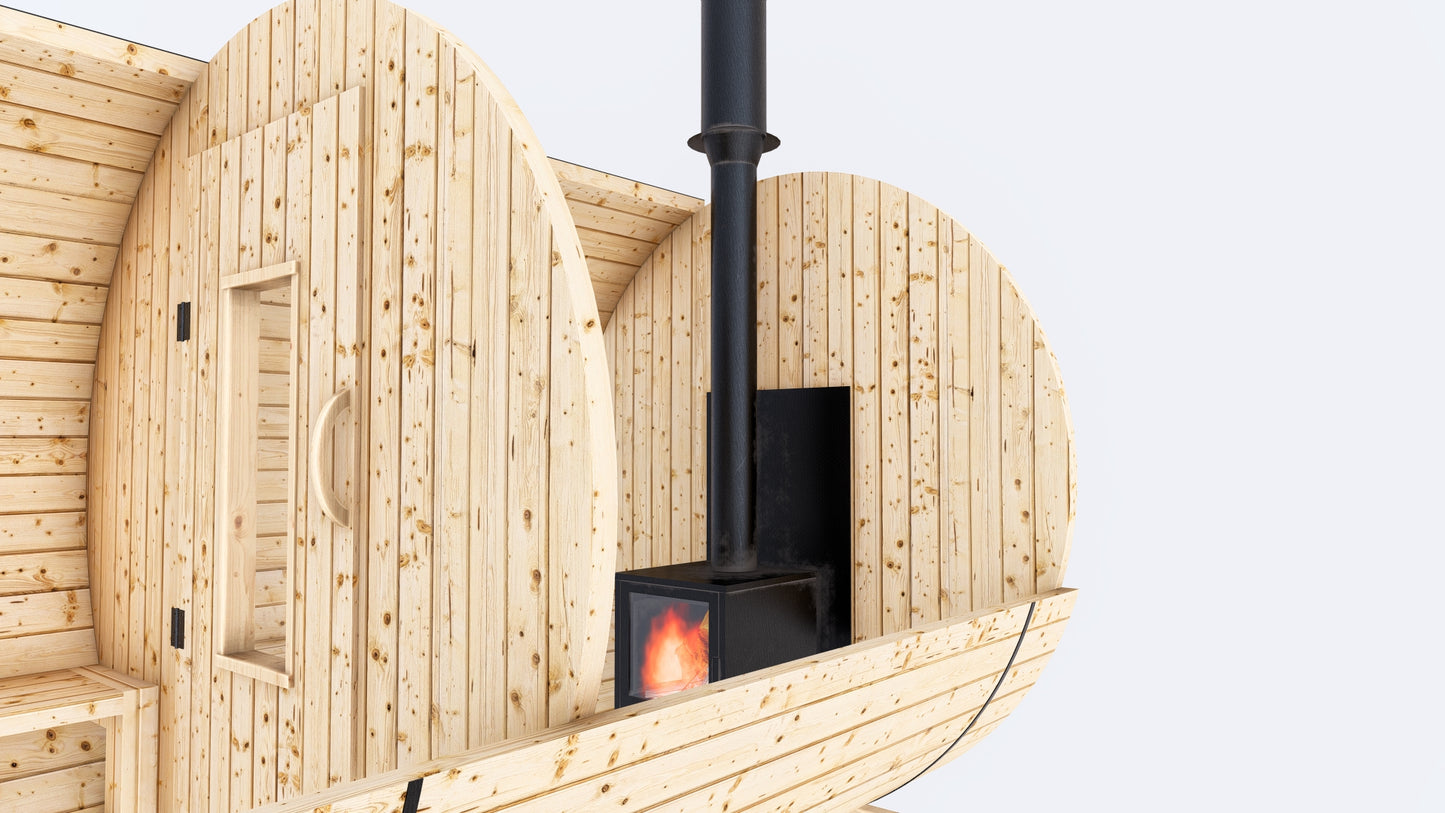 Barrel Sauna 7x8 With Porch with Classic Stove as Heating Element