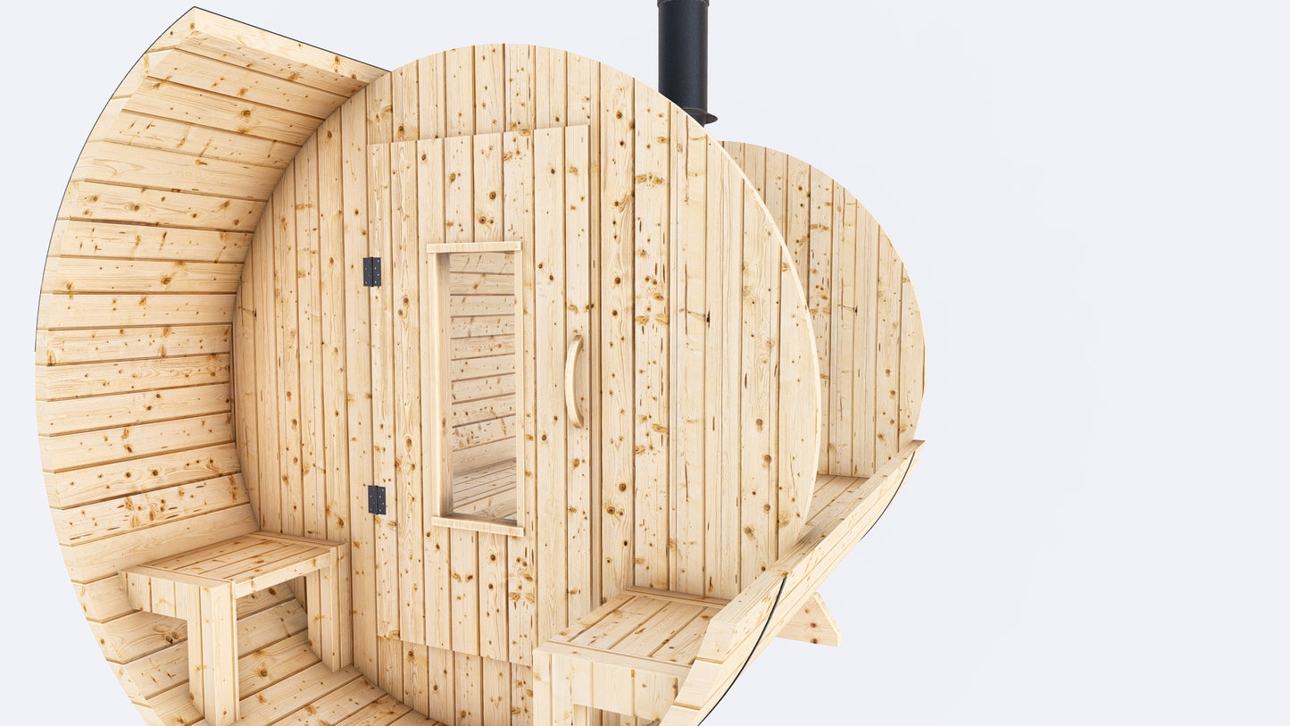 Barrel Sauna 7x8 With Porch with Classic Stove as Heating Element
